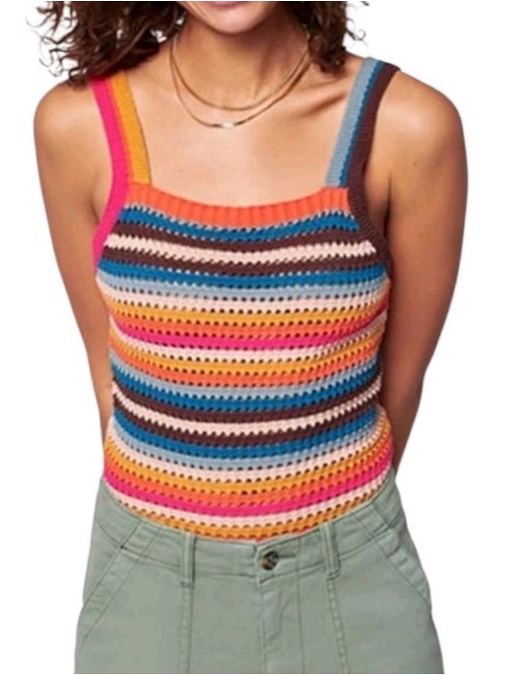 Faherty Striped Crochet Knit Tank Top